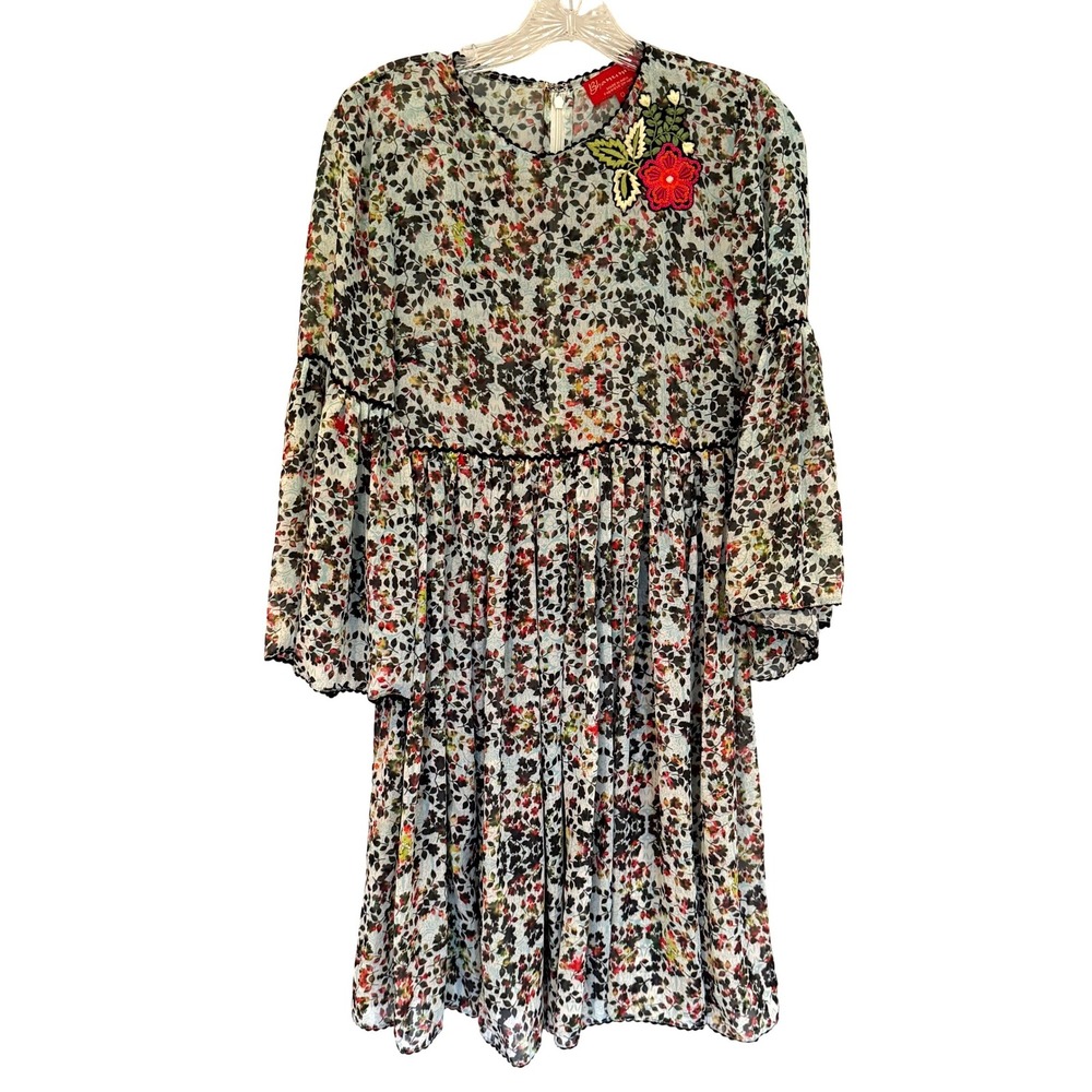 Bhanuna Anthropologie Floral Bell Sleeve Mini Dress Women's 0 Blue Boho Feminine - Picture 5 of 15